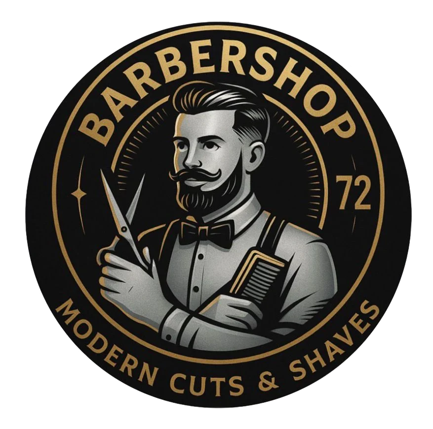 Barbershop 72 logo featuring modern cuts and shaves branding